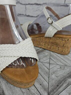 Patrizia Litzy Womens 7 White Platform Braided Cork Wedge Sandals Casual Beachy